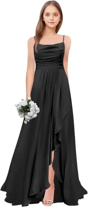 Junior Bridesmaid Dresses Long Chiffon Ruffle A Line Flower Girl Formal Dress for Wedding