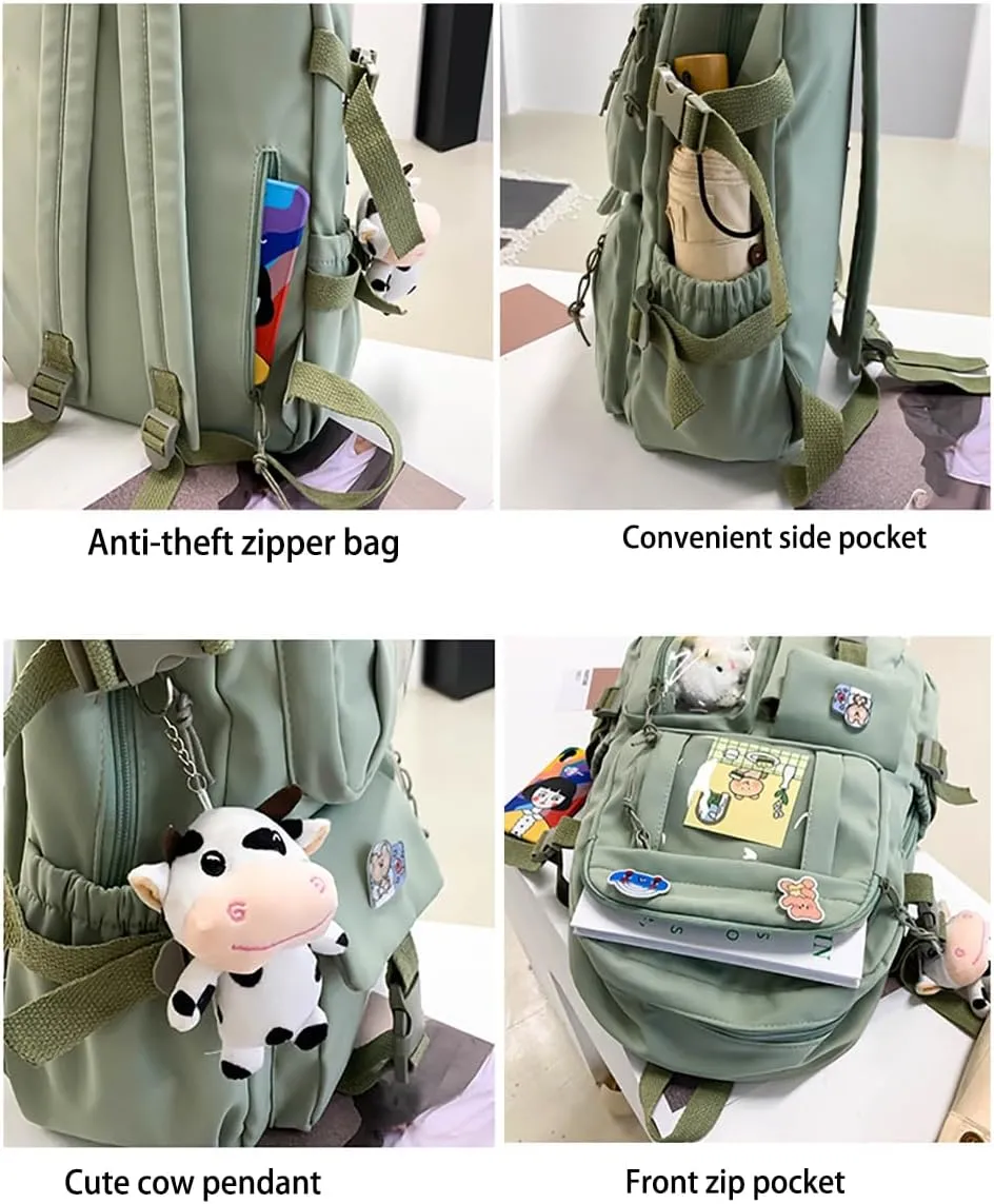 Kawaii Backpack for Girls Cute Aesthetic Backpack Bookbag with Pins Accessories Pendant for School