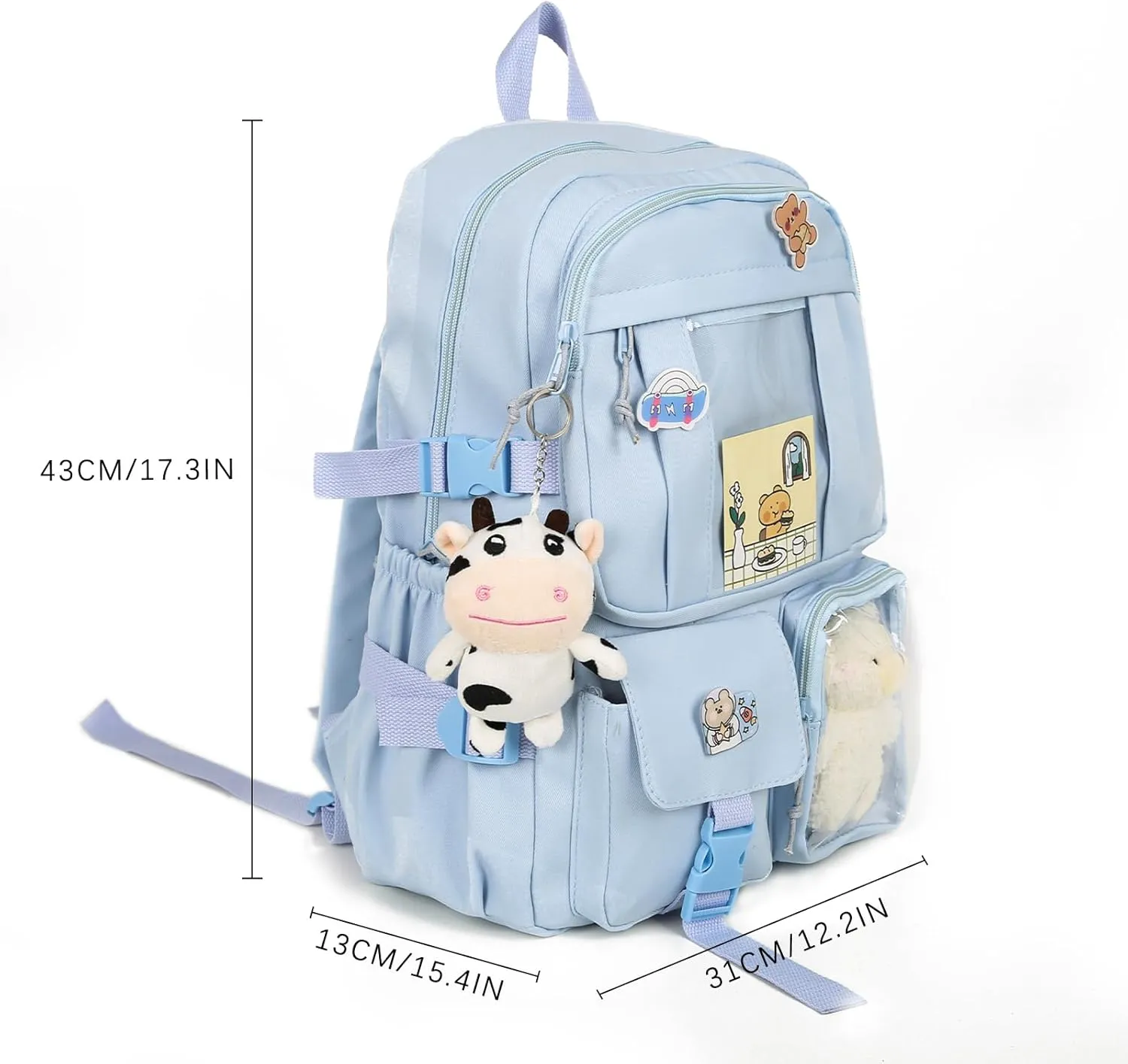 Kawaii Backpack for Girls Cute Aesthetic Backpack Bookbag with Pins Accessories Pendant for School
