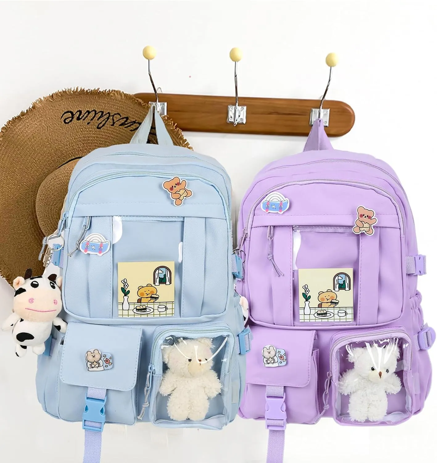 Kawaii Backpack for Girls Cute Aesthetic Backpack Bookbag with Pins Accessories Pendant for School