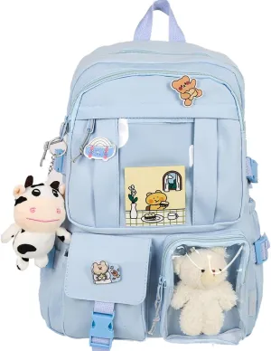 Kawaii Backpack for Girls Cute Aesthetic Backpack Bookbag with Pins Accessories Pendant for School