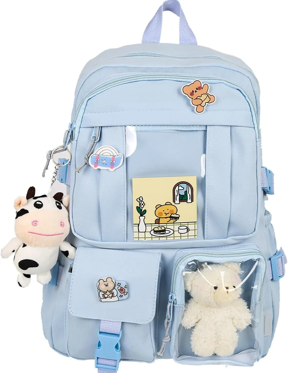 Kawaii Backpack for Girls Cute Aesthetic Backpack Bookbag with Pins Accessories Pendant for School