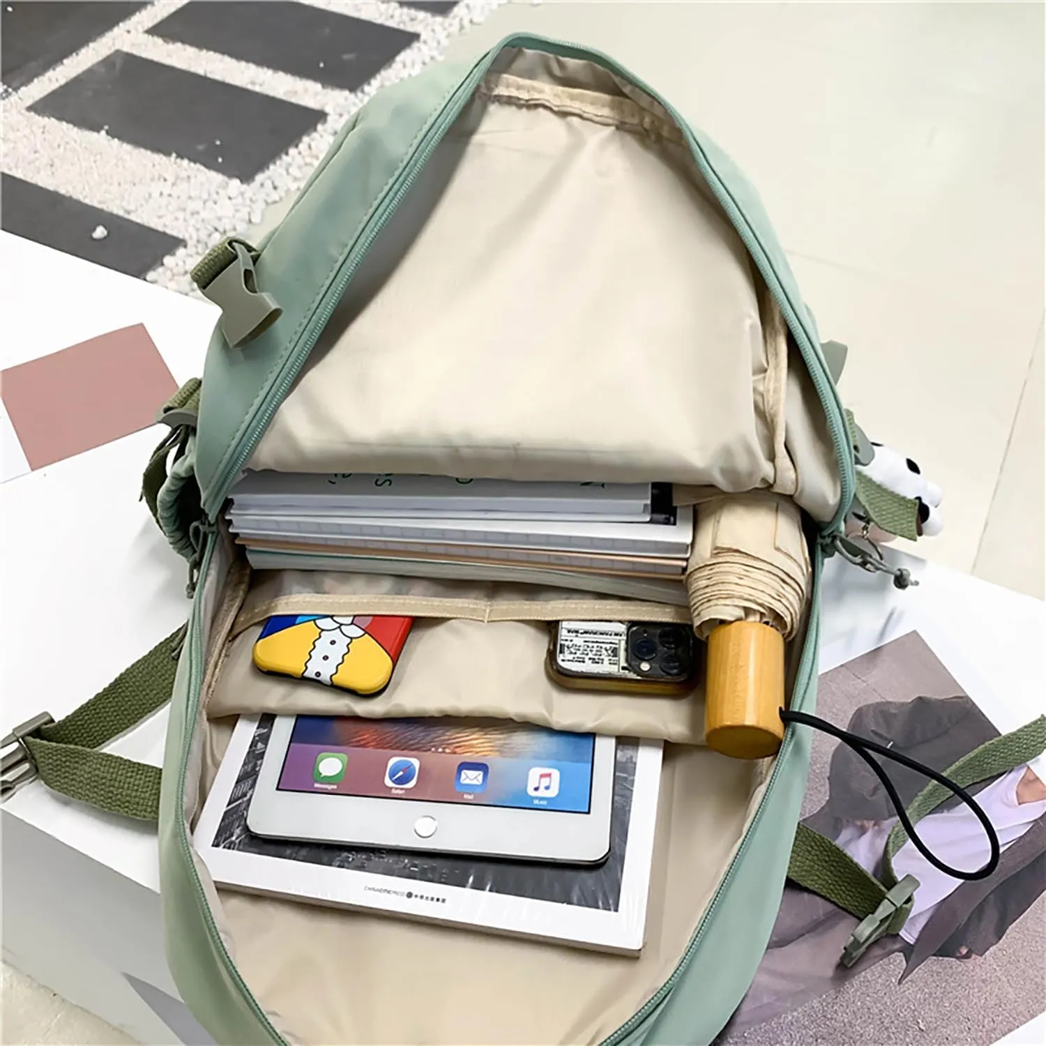 Kawaii Backpack for Girls Cute Aesthetic Backpack Bookbag with Pins Accessories Pendant for School