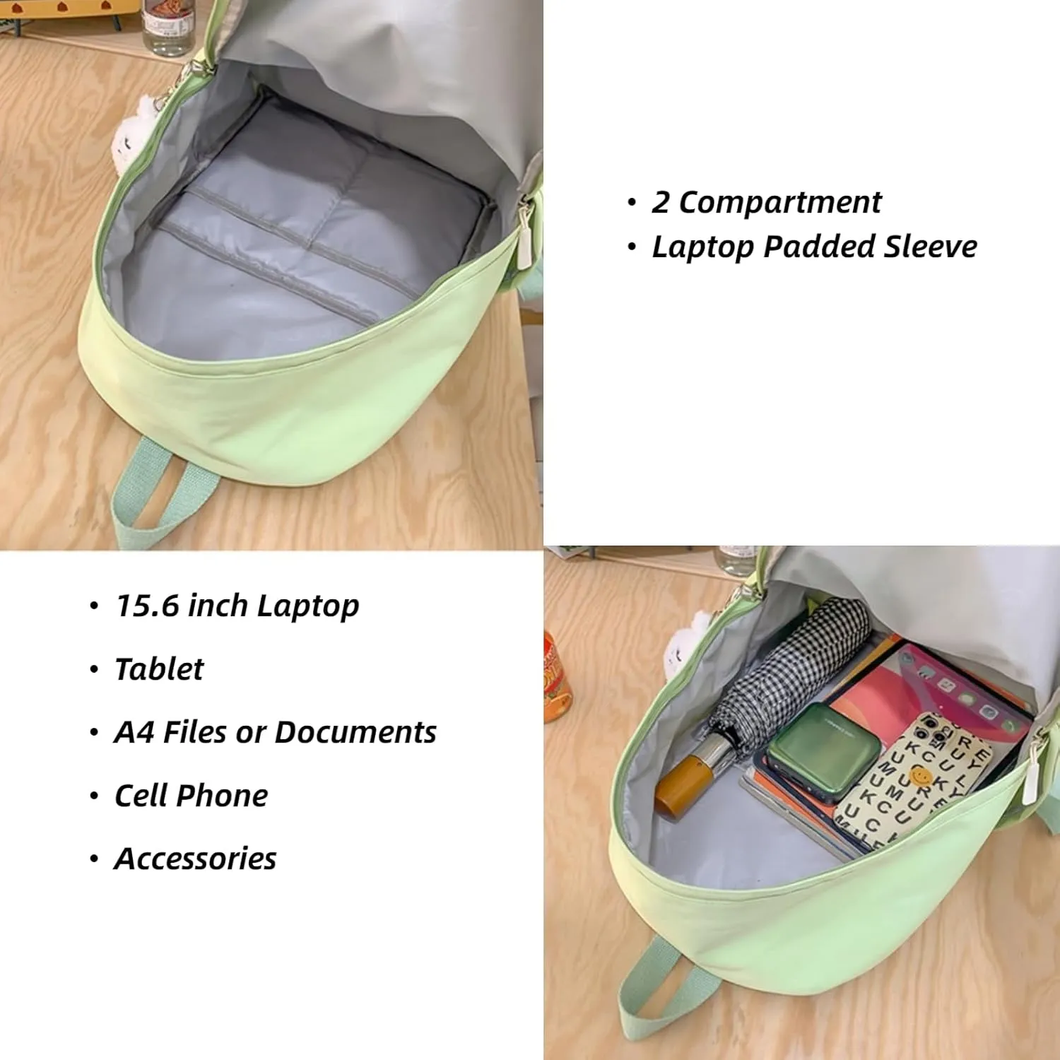 Kawaii Backpack with Cute Accessories Aesthetic 15.6 Inch Laptop Backpack Plush Pendant (Black)