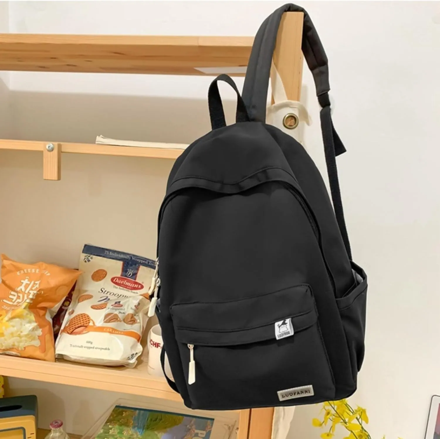 Kawaii Backpack with Cute Accessories Aesthetic 15.6 Inch Laptop Backpack Plush Pendant (Black)