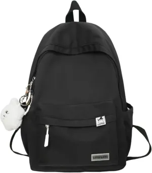 Kawaii Backpack with Cute Accessories Aesthetic 15.6 Inch Laptop Backpack Plush Pendant (Black)