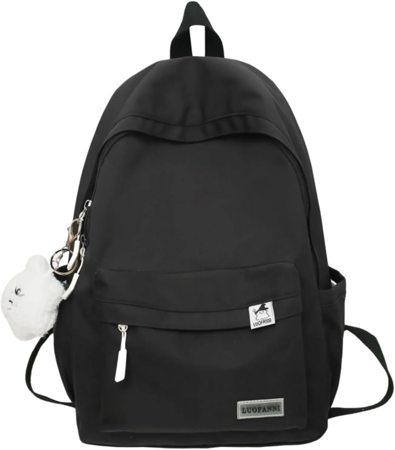 Kawaii Backpack with Cute Accessories Aesthetic 15.6 Inch Laptop Backpack Plush Pendant (Black)