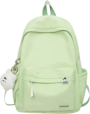 Kawaii Backpack with Cute Accessories Aesthetic 15.6 Inch Laptop Backpack Plush Pendant (Green)