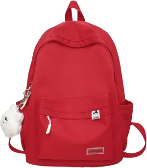 Kawaii Backpack with Cute Accessories Aesthetic 15.6 Inch Laptop Backpack Plush Pendant (Red)