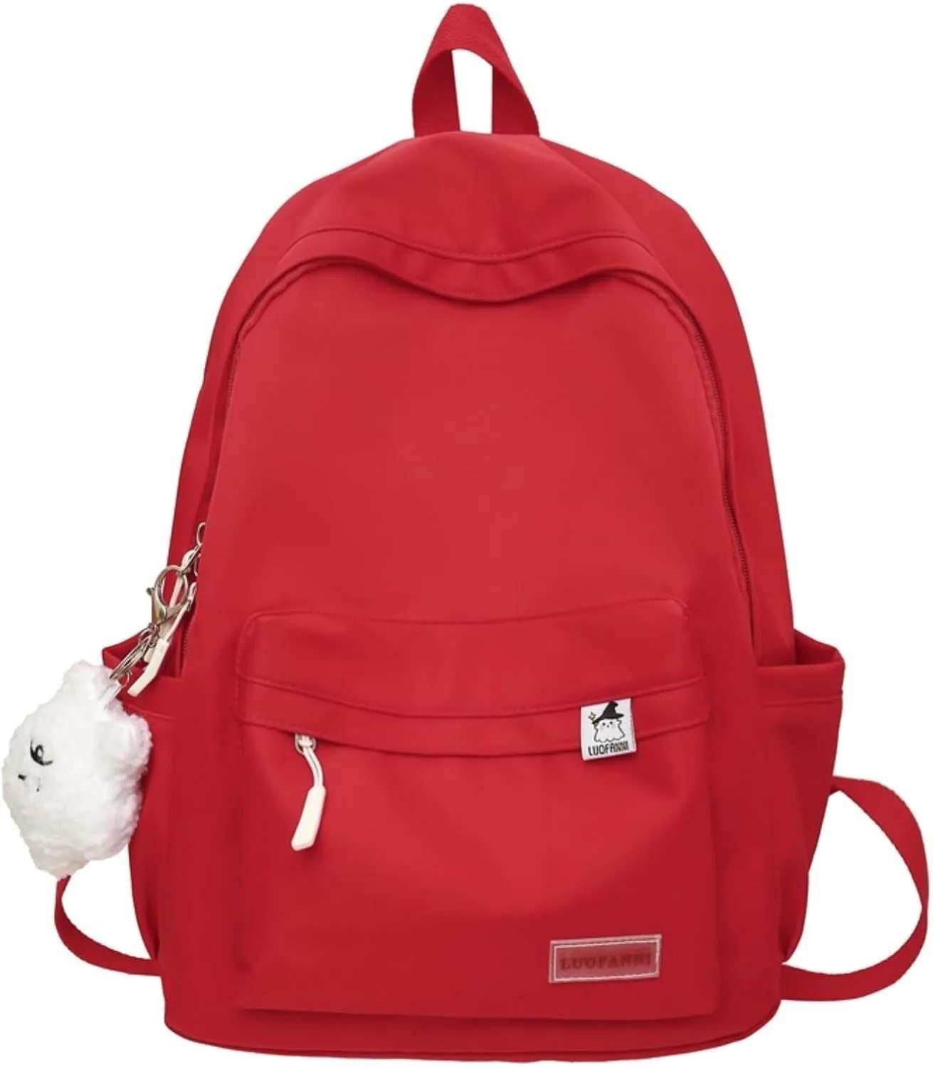 Kawaii Backpack with Cute Accessories Aesthetic 15.6 Inch Laptop Backpack Plush Pendant (Red)