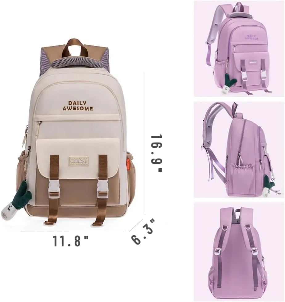 Kawaii Backpack with Cute Pendant Accessories Aesthetic Casual Travel Backpack Unisex 20L (brown)