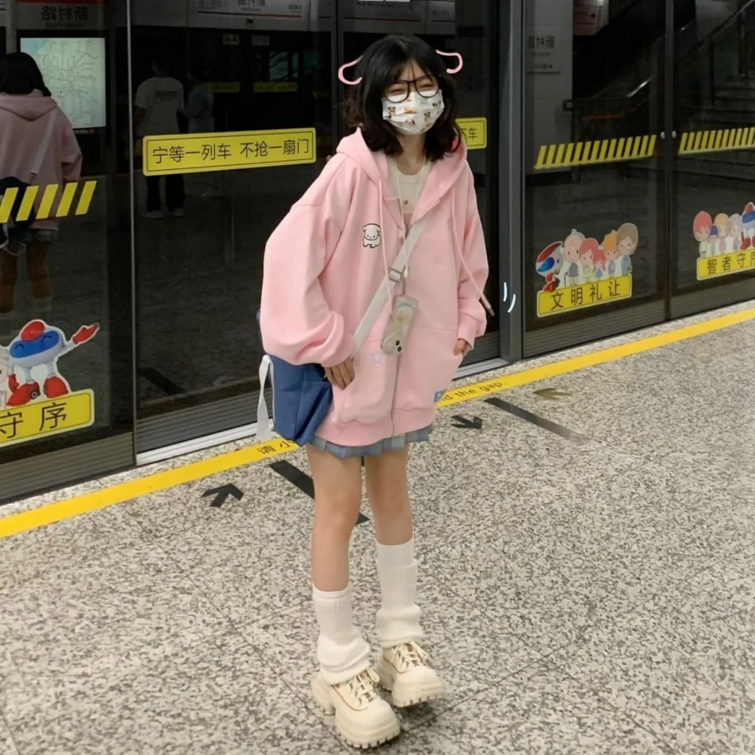 Kawaii Clothes Cute Y2k Hoodie Zip Up Jacket for Teen Girls Oversized