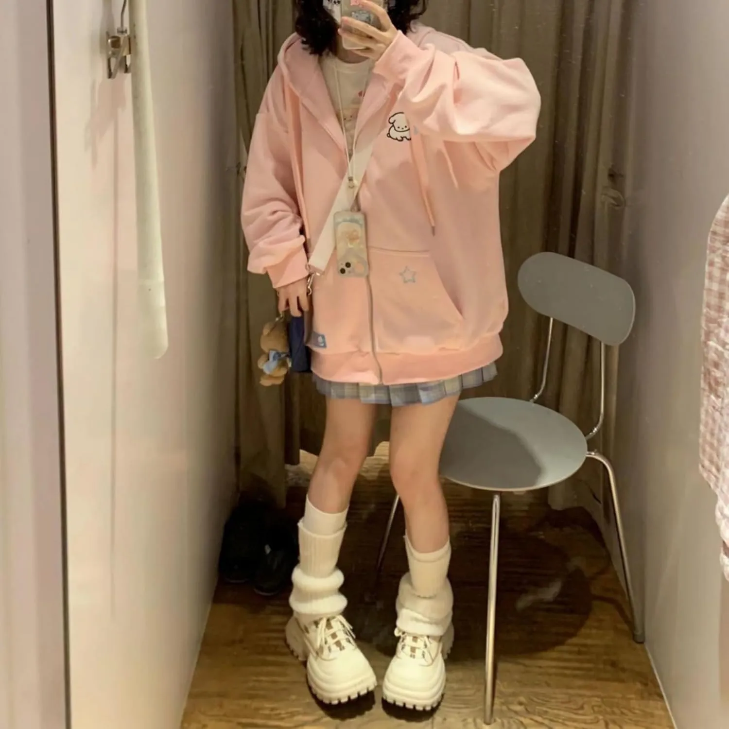 Kawaii Clothes Cute Y2k Hoodie Zip Up Jacket for Teen Girls Oversized