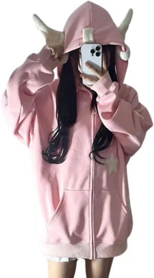 Kawaii Clothes Cute Y2k Hoodie Zip Up Jacket for Teen Girls Oversized