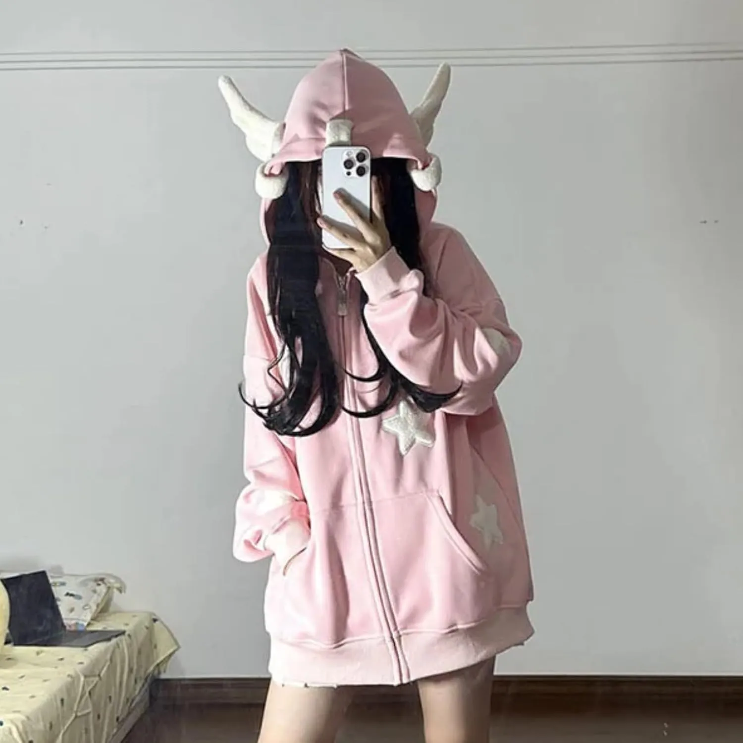 Kawaii Clothes Cute Y2k Hoodie Zip Up Jacket for Teen Girls Oversized