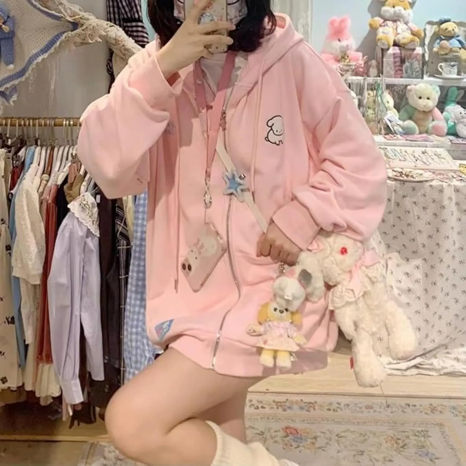 Kawaii Clothes Cute Y2k Hoodie Zip Up Jacket for Teen Girls Oversized