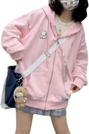 Kawaii Clothes Cute Y2k Hoodie Zip Up Jacket for Teen Girls Oversized