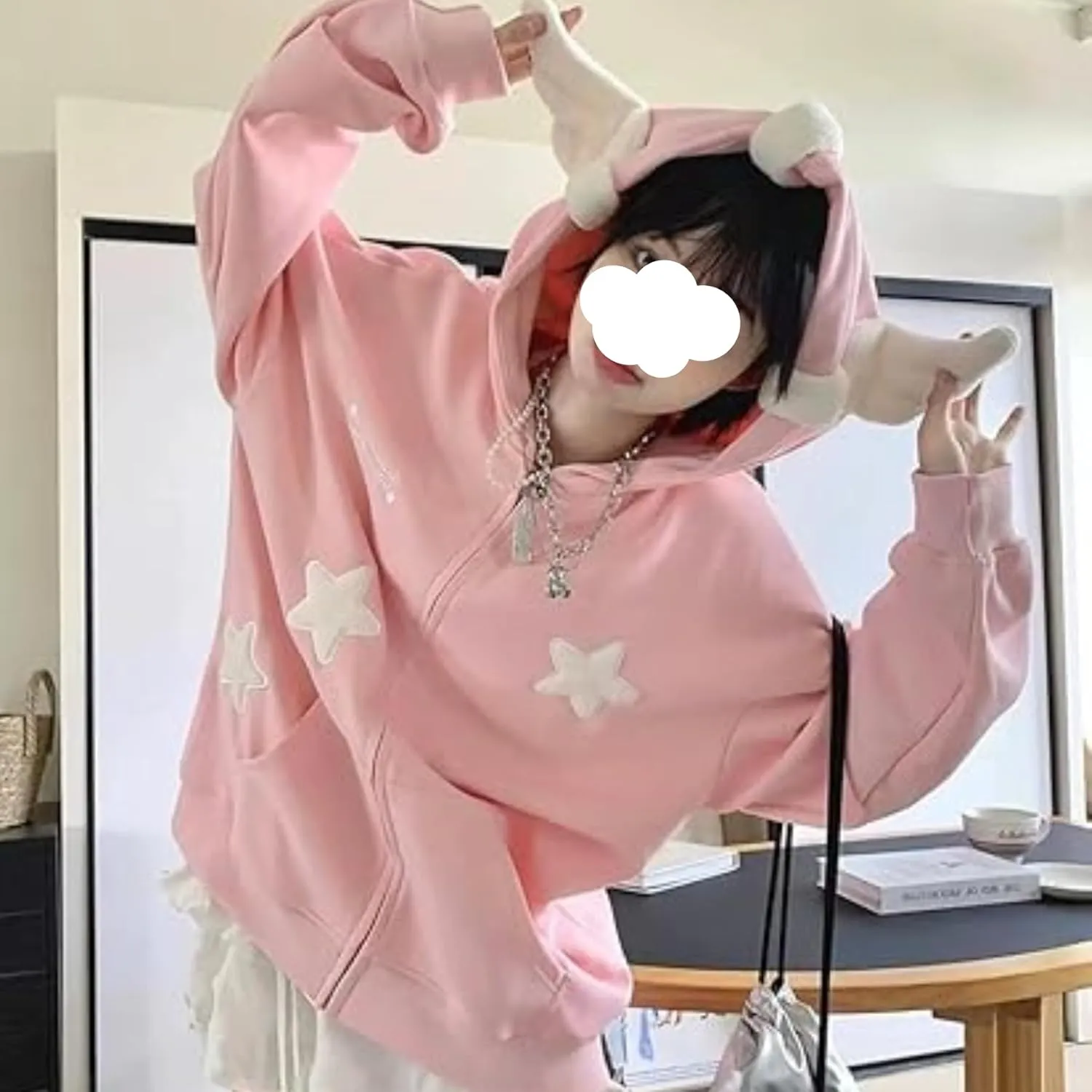 Kawaii Clothes Cute Y2k Hoodie Zip Up Jacket for Teen Girls Oversized