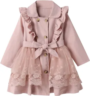 Kids Toddler Girls Ruffles Long Sleeve Trench Coat Double Breasted Lace Edge Outwear Girls Winter Jacket Baby Girl