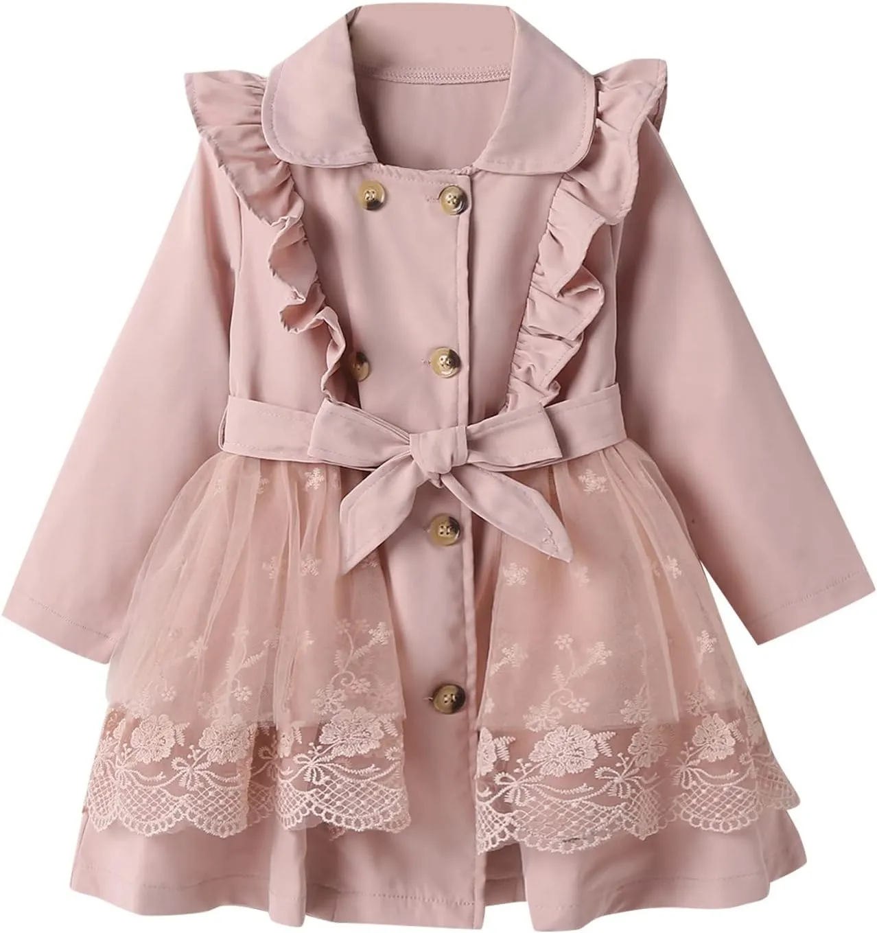 Kids Toddler Girls Ruffles Long Sleeve Trench Coat Double Breasted Lace Edge Outwear Girls Winter Jacket Baby Girl