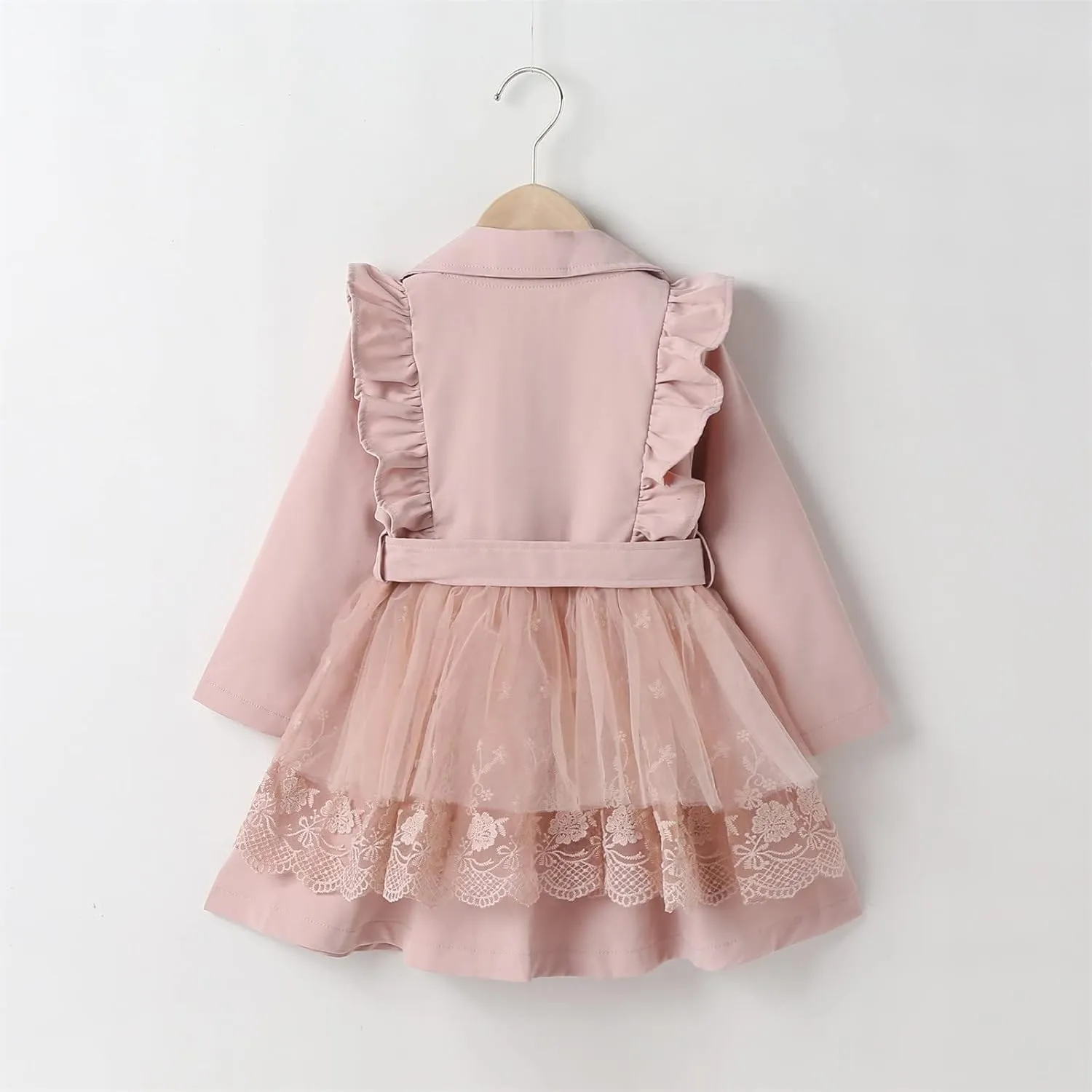 Kids Toddler Girls Ruffles Long Sleeve Trench Coat Double Breasted Lace Edge Outwear Girls Winter Jacket Baby Girl