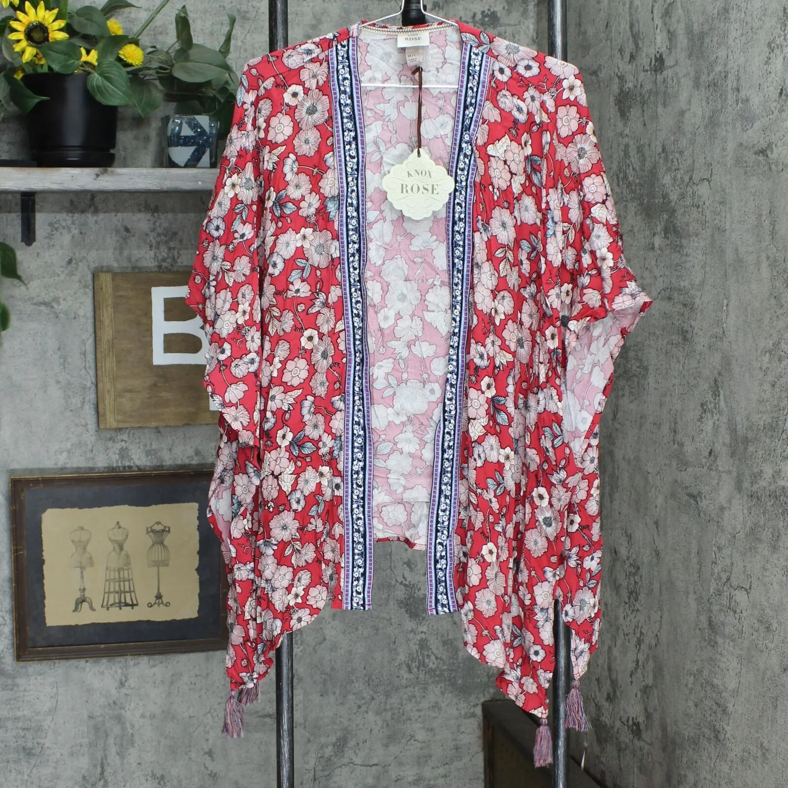 Knox Rose Women's Floral Print 3/4 Sleeve Kimono Jacket 78666600