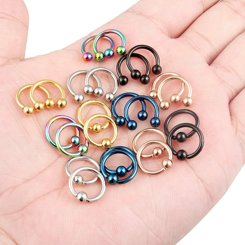 Kridzisw 14G Septum Nose Rings Eyebrow lip Rings Lobe Earrings Hoop 316L Surgical Steel Cartilage Helix Tragus Rook Daith Earrings Hoops Piercing Jewelry for Women Men 8mm 10mm 12mm 14mm 16mm 19mm