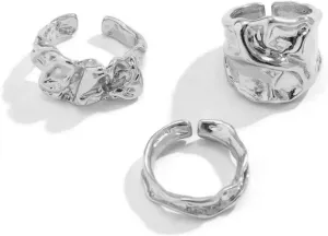 KURTCB Chunky Gold Silver Rings for Women Non Tarnish Statement Irregular Stackable Rings Set 3PCS