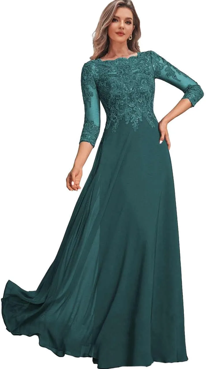 Lace Appliques Mother of The Bride Dresses with Sleeves Corset Long Formal Dress for Women