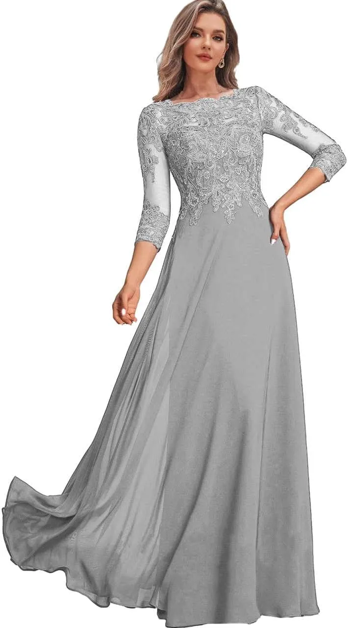 Lace Appliques Mother of The Bride Dresses with Sleeves Corset Long Formal Dress for Women