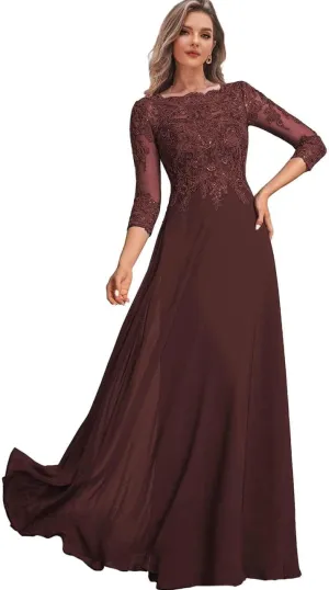 Lace Appliques Mother of The Bride Dresses with Sleeves Corset Long Formal Dress for Women