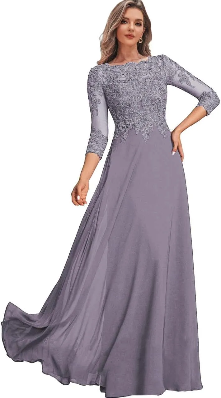 Lace Appliques Mother of The Bride Dresses with Sleeves Corset Long Formal Dress for Women