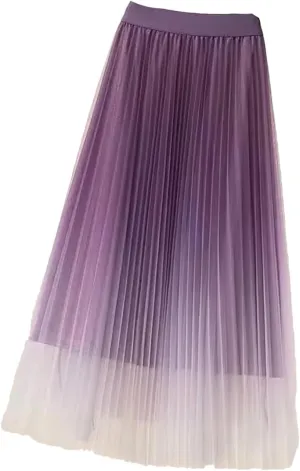 Lady Skirts High Waist Women Pleated Skirts Spring Summer Female Mesh Midi Patchwork Skirt