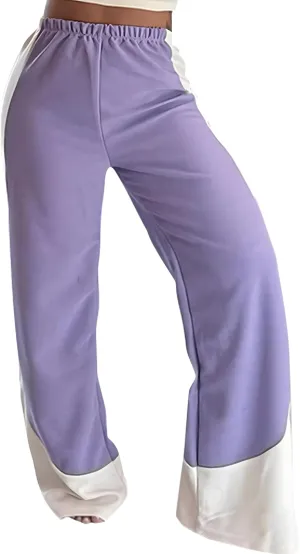 LAJIOJIO Wide Leg Sweatpants Women Color Block Baggy High Elastic Waist Straight Leg Trousers Workout Track Pants