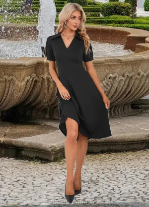 Lauryn V-Neck Elegant A-line Cotton Blends Midi Dresses HHP0022412