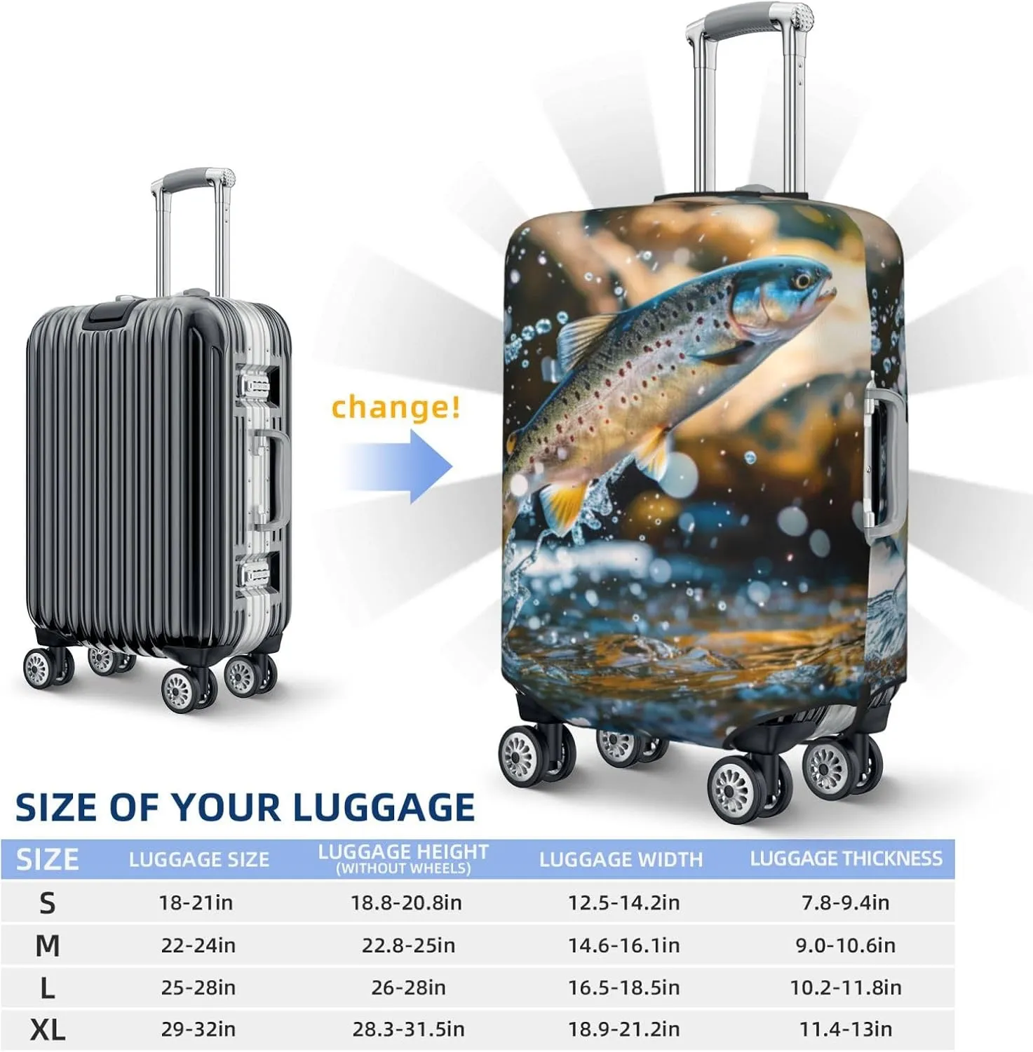 Leaping Fish Travel Luggage Cover Suitcase Protector Fits 18-32 Inch Suitcase Travel Accessories