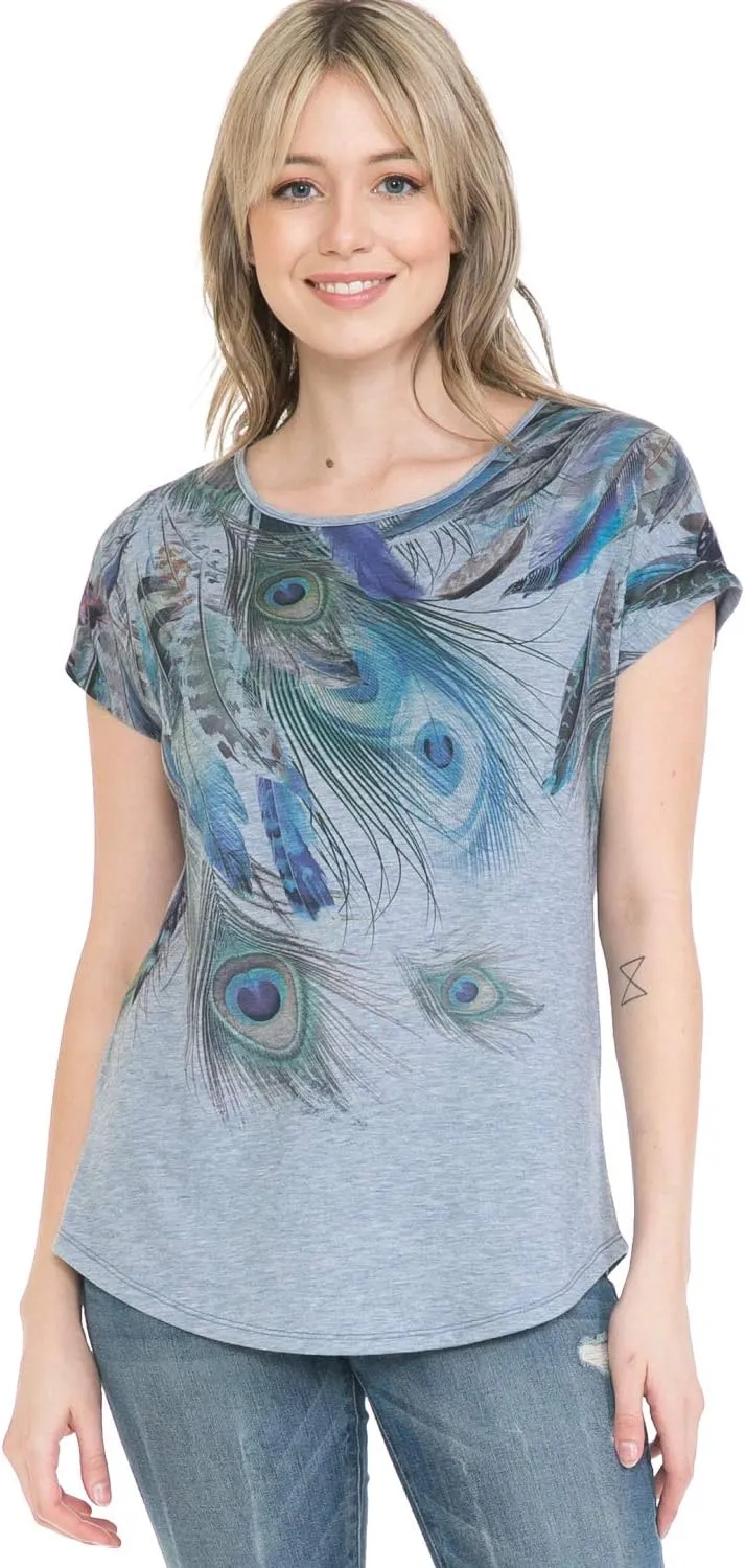LEEBE Women and Plus Size Crew Neck Dolman Short Sleeve Print Top (Small-5X)
