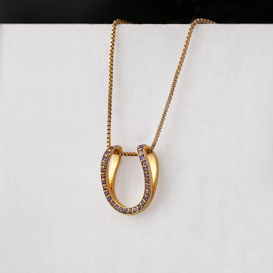 Levade - Violet Moissanite Stones and 14K Gold on Sterling Silver Horseshoe Necklace