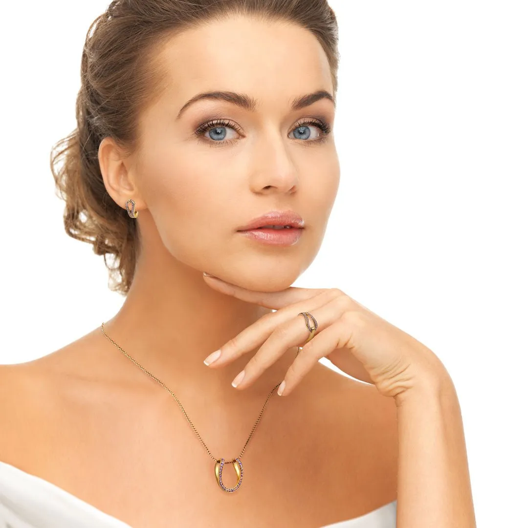 Levade - Violet Moissanite Stones and 14K Gold on Sterling Silver Horseshoe Necklace