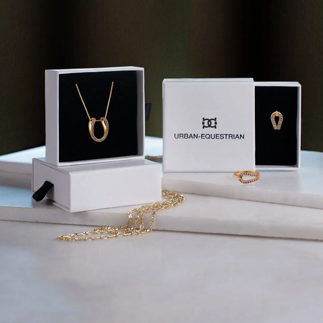 Levade - Violet Moissanite Stones and 14K Gold on Sterling Silver Horseshoe Necklace