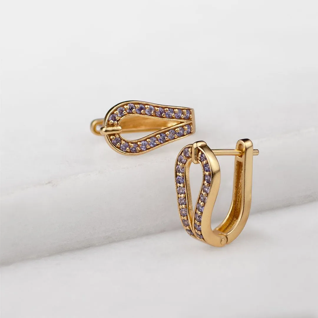 Levade - Violet Moissanite Stones and 14K Gold on Sterling Silver Horseshoe Necklace