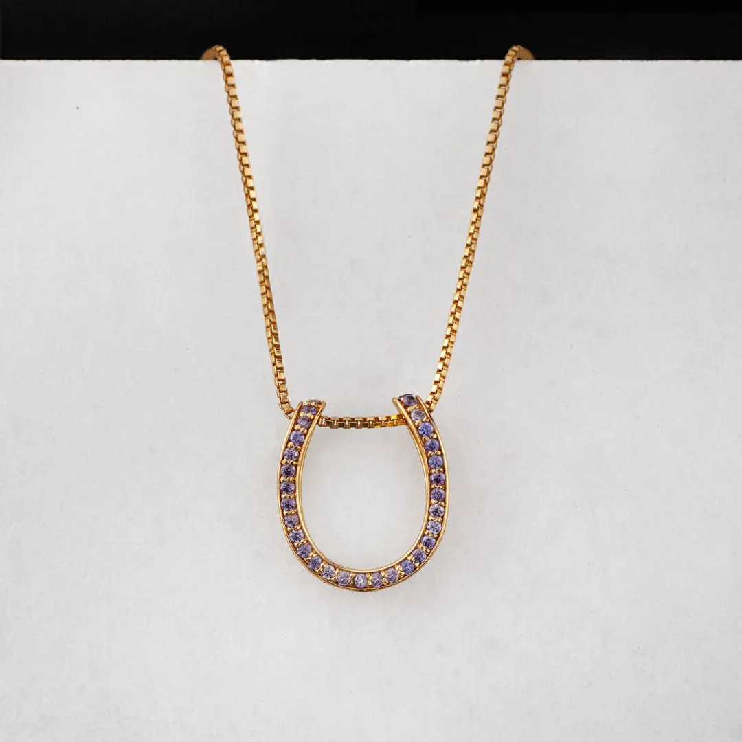 Levade - Violet Moissanite Stones and 14K Gold on Sterling Silver Horseshoe Necklace