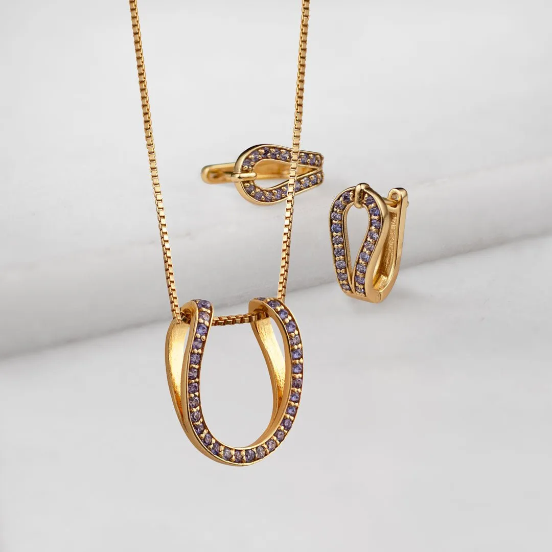 Levade - Violet Moissanite Stones and 14K Gold on Sterling Silver Horseshoe Necklace