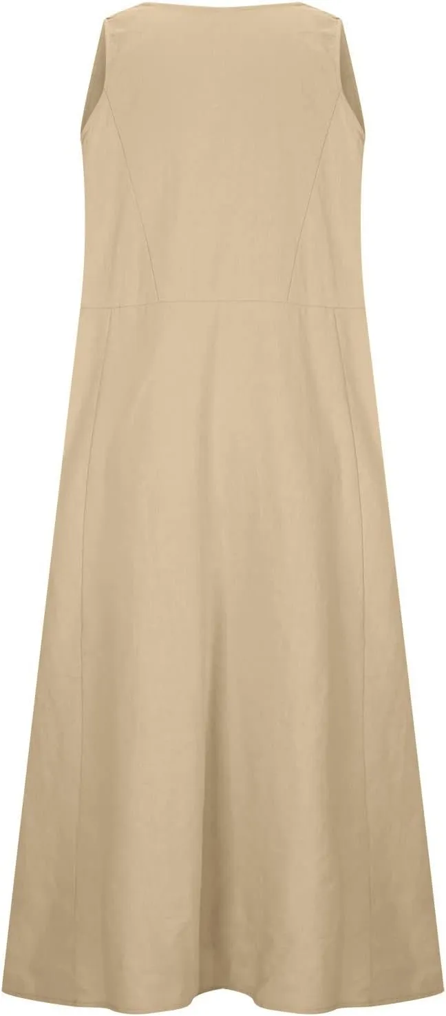 Linen Dress Women 2025 Sleeveless Cotton Linen Maxi Dresses Plus Size Flowy Tank Sundress Beach Vacation Outfits