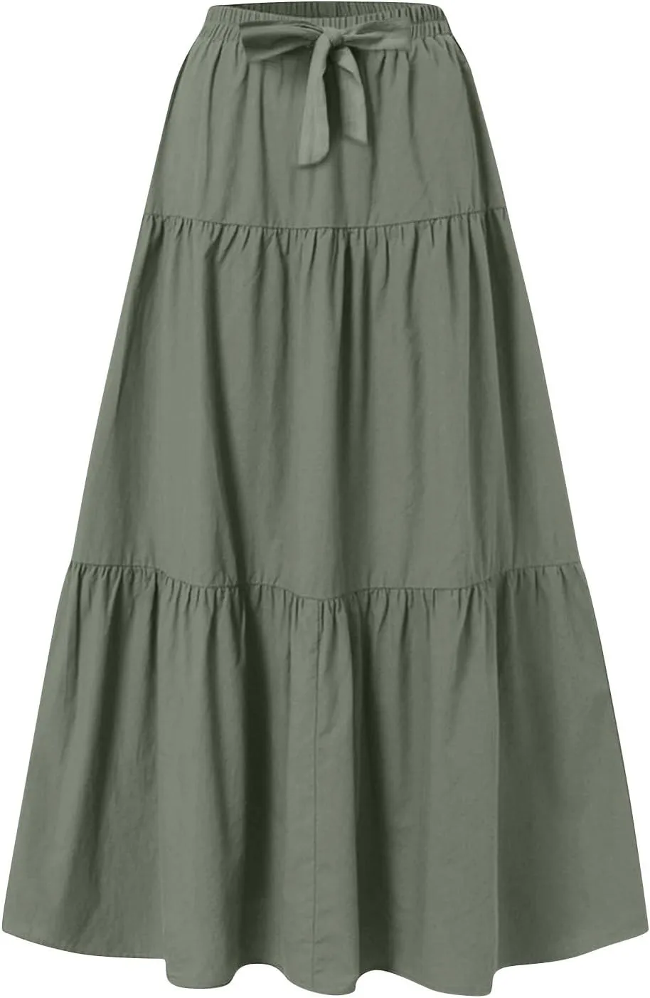 Linen Maxi Skirts for Women 2025 Summer Boho Long Flowy Skirt Bow Tie Elastic Waist Tiered Swing Pleated A Line Skirt