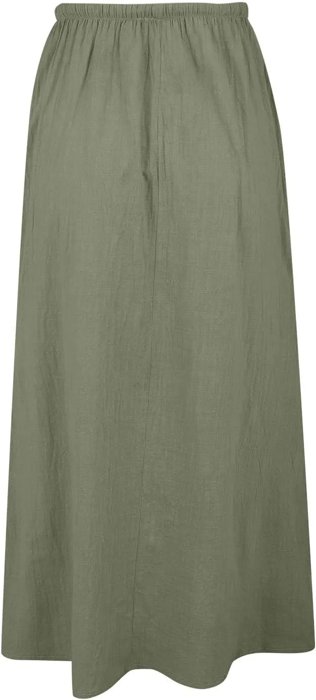 Linen Maxi Skirts for Women Trendy Summer Comfy Drawstring Waist A Line Skirts Cute Vacation Boho Long Flowy Skirts