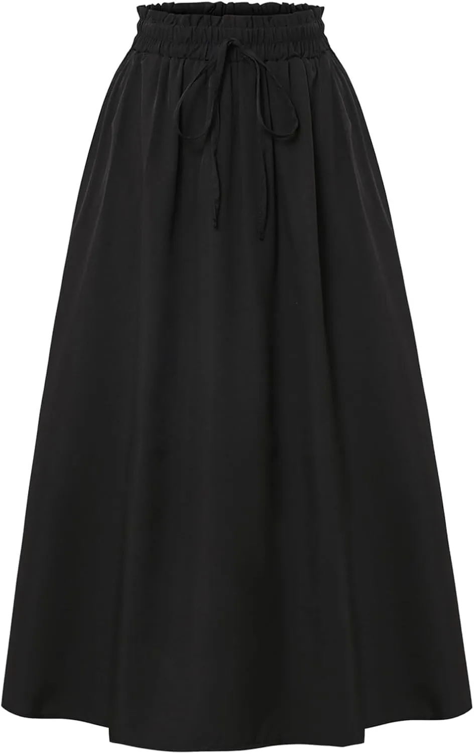 Linen Skirt for Women Summer Drawstring High Waisted Midi Skirt Smocked A Line Dressy Skirts Knee Length with Pockets