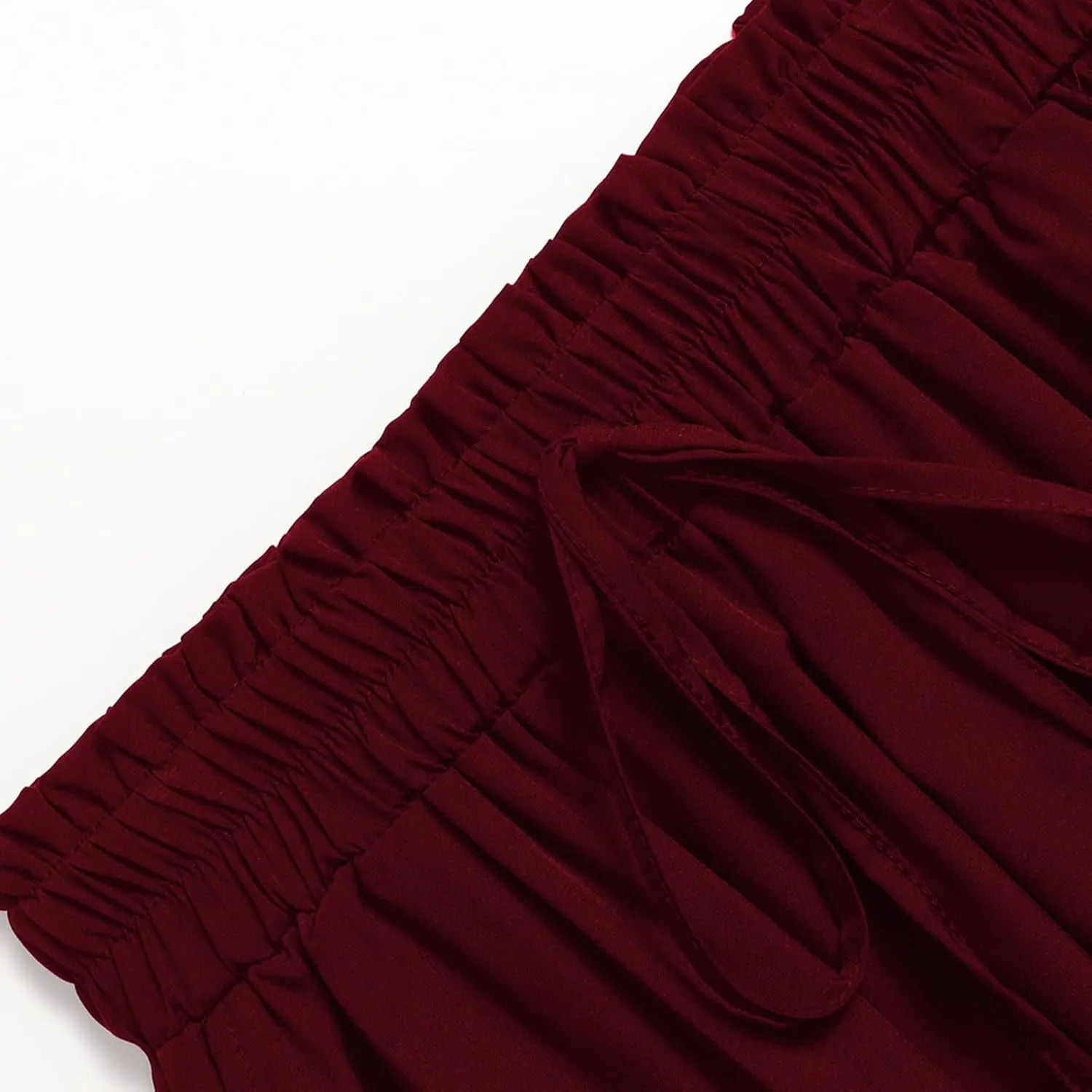 Linen Skirt for Women Summer Drawstring High Waisted Midi Skirt Smocked A Line Dressy Skirts Knee Length with Pockets