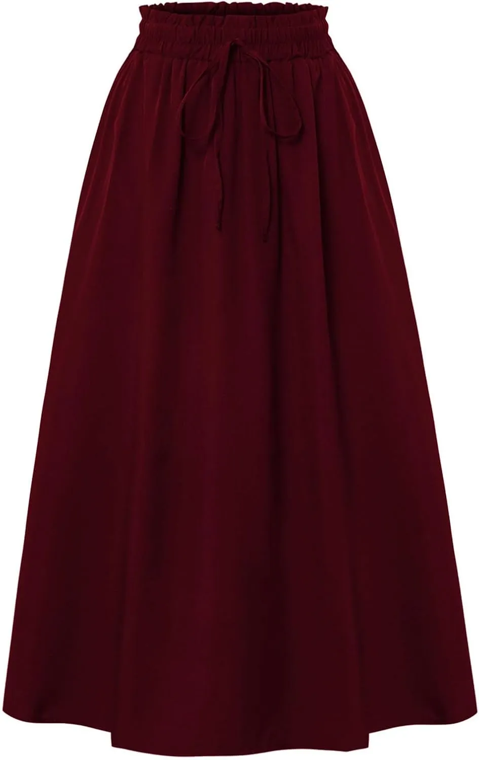 Linen Skirt for Women Summer Drawstring High Waisted Midi Skirt Smocked A Line Dressy Skirts Knee Length with Pockets