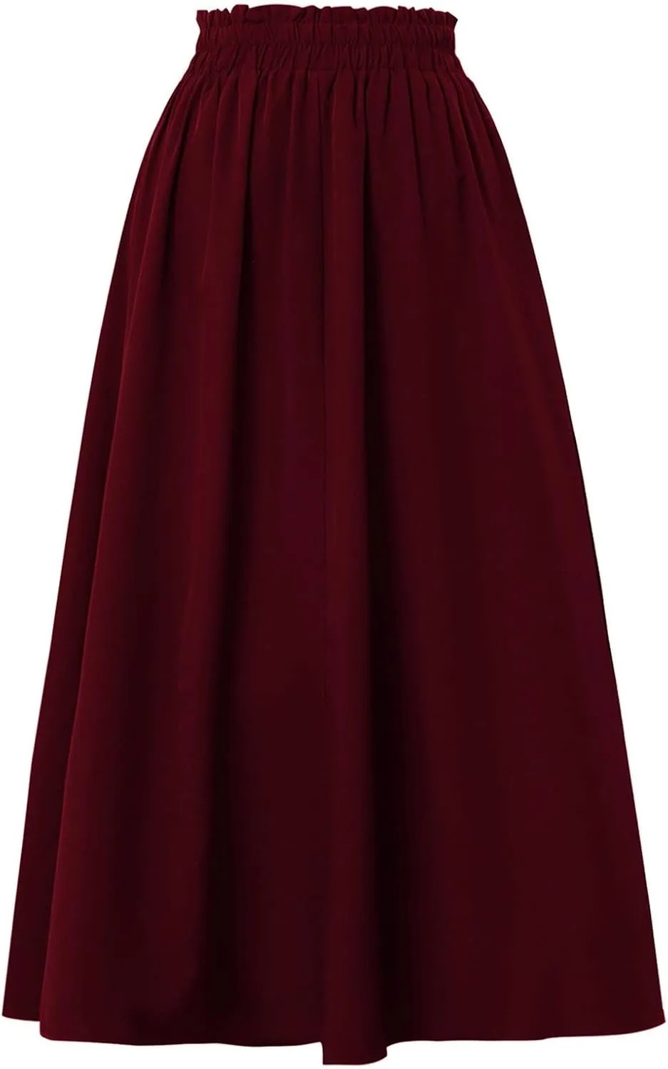 Linen Skirt for Women Summer Drawstring High Waisted Midi Skirt Smocked A Line Dressy Skirts Knee Length with Pockets
